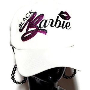 Black Barbie White Fitted Baseball Cap.